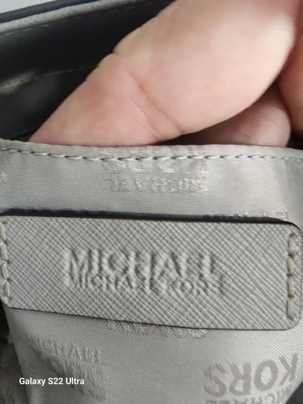 Michael Kors Gray Saffiano Leather Tote Bag With Chain/Leather Strap & Logo Acce